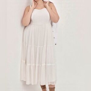 Torrid White Midi Dress With Adjustable Straps And Gold Threading